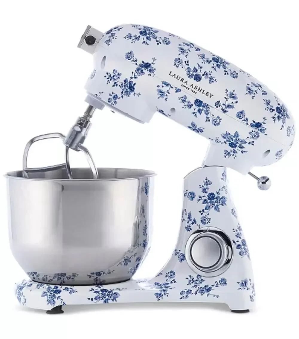Laura Ashley Countertop Stand Mixer-Blue Floral-White-NEW
